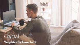  Presentation with living room - Colorful presentation theme enhanced with handsome-teenage-guy-working backdrop and a violet colored foreground