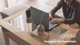  Presentation with living room - Presentation theme featuring handsome-teenage-guy-working background and a coral colored foreground