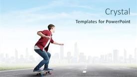  Presentation with cool - Theme featuring handsome teenager cool acive boy riding skateboard background and a cool aqua colored foreground