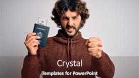  Presentation with passport travel - PPT theme with handsome-tourist-man-with-beard background and a tawny brown colored foreground