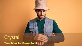  Presentation with explorer - Slide set having handsome-tourist-man-with-beard background and a tawny brown colored foreground