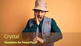  Presentation with explorer - Colorful presentation theme enhanced with handsome-tourist-man-with-beard backdrop and a tawny brown colored foreground