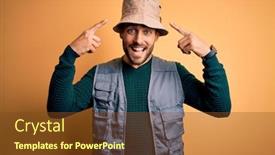  Presentation with explorer - Cool new theme with handsome-tourist-man-with-beard backdrop and a tawny brown colored foreground