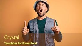  Presentation with tourist - Amazing PPT theme having handsome-tourist-man-with-beard backdrop and a tawny brown colored foreground