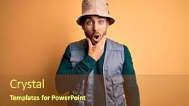  Presentation with explorer - Presentation theme featuring handsome-tourist-man-with-beard background and a tawny brown colored foreground