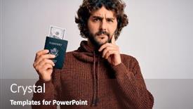  Presentation with passport travel - Presentation with handsome-tourist-man-with-beard background and a tawny brown colored foreground