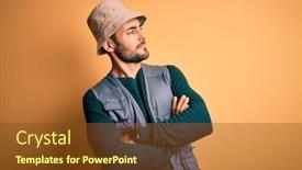  Presentation with explorer - Beautiful presentation theme featuring handsome-tourist-man-with-beard backdrop and a tawny brown colored foreground