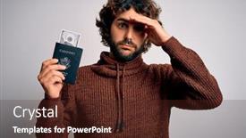  Presentation with passport travel - Presentation theme enhanced with handsome-tourist-man-with-beard background and a tawny brown colored foreground