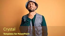  Presentation with sore throat - Presentation theme consisting of handsome-tourist-man-with-beard background and a tawny brown colored foreground