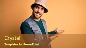  Presentation with explorer - Beautiful PPT layouts featuring handsome-tourist-man-with-beard backdrop and a tawny brown colored foreground