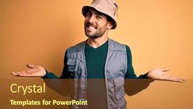  Presentation with explorer - Beautiful slides featuring handsome-tourist-man-with-beard backdrop and a tawny brown colored foreground