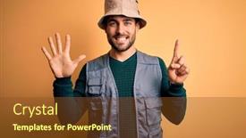  Presentation with vacation - Slide deck consisting of handsome-tourist-man-with-beard background and a tawny brown colored foreground