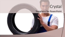  Presentation with tyre - Beautiful PPT theme featuring handsome tyre repairman isolated backdrop and a lemonade colored foreground