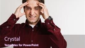  Presentation with headache - Audience pleasing presentation theme consisting of handsome-unhappy-guy-with-headache backdrop and a wine colored foreground