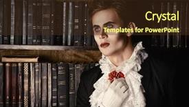  Presentation with vampire - Amazing slide set having handsome vampire nobleman studying ancient backdrop and a tawny brown colored foreground