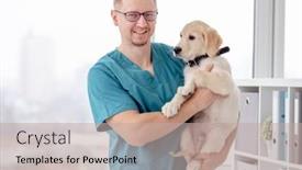  Presentation with vet - Audience pleasing slide deck consisting of handsome-vet-holding-healthy-young backdrop and a mint green colored foreground