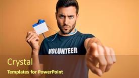  Presentation with identification card - PPT layouts with handsome-volunteer-man-with-beard background and a tawny brown colored foreground