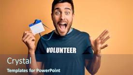  Presentation with identification card - Slide deck with handsome-volunteer-man-with-beard background and a ocean colored foreground