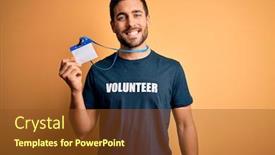  Presentation with identification card - Audience pleasing presentation theme consisting of handsome-volunteer-man-with-beard backdrop and a tawny brown colored foreground
