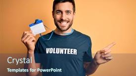  Presentation with identification card - Beautiful presentation theme featuring handsome-volunteer-man-with-beard backdrop and a ocean colored foreground