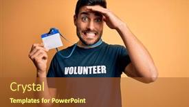  Presentation with identification card - Theme enhanced with handsome-volunteer-man-with-beard background and a tawny brown colored foreground