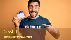  Presentation with face identification - PPT theme featuring handsome-volunteer-man-with-beard background and a tawny brown colored foreground