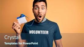 Presentation with identification card - Colorful presentation theme enhanced with handsome-volunteer-man-with-beard backdrop and a ocean colored foreground