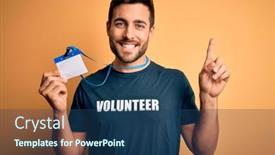  Presentation with identification card - Cool new slide deck with handsome-volunteer-man-with-beard backdrop and a ocean colored foreground
