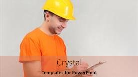  Presentation with box carton - Slide deck consisting of handsome-warehouse-worker-with-clipboard background and a coral colored foreground