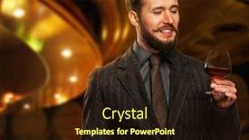  Presentation with beverage - Presentation consisting of handsome well-dressed man in jacket with glass of beverage in restaurant interior background and a wine colored foreground