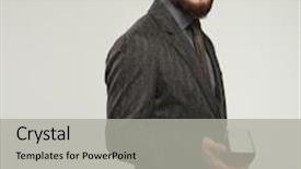  Presentation with beverage - Amazing presentation theme having handsome well-dressed man in jacket with glass of beverage backdrop and a light gray colored foreground