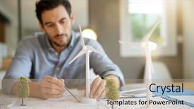  Presentation with mechanical engineering turbine - Amazing theme having handsome wind turbine engineer working backdrop and a coral colored foreground