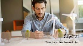  Presentation with turbine - Cool new theme with handsome wind turbine engineer working backdrop and a coral colored foreground