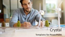  Presentation with turbine - Cool new PPT theme with handsome wind turbine engineer working backdrop and a lemonade colored foreground