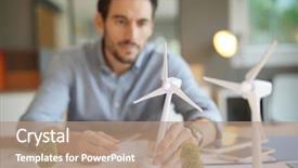  Presentation with gas turbine engine - PPT layouts enhanced with handsome wind turbine engineer working background and a coral colored foreground
