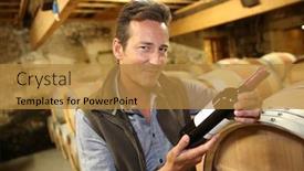  Presentation with bottle red wine - Presentation theme having handsome winegrower holding bottle of red wine background and a gold colored foreground
