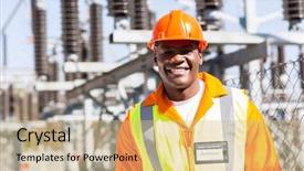  Presentation with electrical engineering - Presentation design with handsome young african electrical engineer background and a soft green colored foreground