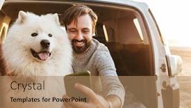  Presentation with selfie - Slide deck with handsome-young-bearded-man-sitting background and a coral colored foreground