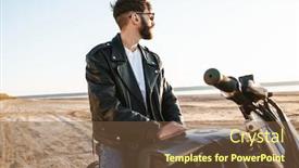  Presentation with motorbike - Audience pleasing slide deck consisting of handsome-young-bearded-man-wearing backdrop and a tawny brown colored foreground