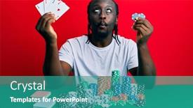  Presentation with poker chips - Beautiful PPT theme featuring handsome-young-black-man-sitting backdrop and a teal colored foreground