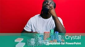  Presentation with poker - Amazing PPT theme having handsome-young-black-man-sitting backdrop and a teal colored foreground