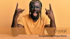  Presentation with rock star - PPT theme featuring handsome-young-black-man-wearing background and a gold colored foreground