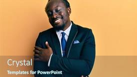  Presentation with self care - Colorful PPT layouts enhanced with handsome-young-black-man-wearing backdrop and a navy blue colored foreground