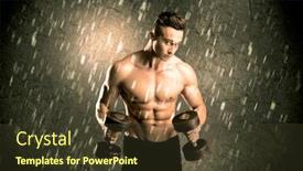  Presentation with weightlifting - Audience pleasing slides consisting of handsome young body builder weightlifting while showing his muscular upper body in the rain concept backdrop and a tawny brown colored foreground