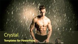  Presentation with weightlifting - Beautiful presentation featuring handsome young body builder weightlifting while showing his muscular upper body in the rain concept backdrop and a tawny brown colored foreground