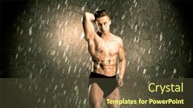  Presentation with weightlifting - PPT layouts having handsome young body builder weightlifting while showing his muscular upper body in the rain concept background and a tawny brown colored foreground