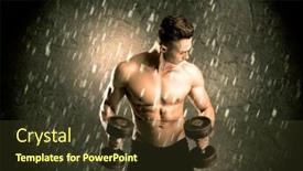  Presentation with weightlifting - Cool new slide set with handsome young body builder weightlifting while showing his muscular upper body in the rain concept backdrop and a tawny brown colored foreground