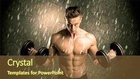  Presentation with weightlifting - Audience pleasing theme consisting of handsome young body builder weightlifting while showing his muscular upper body in the rain concept backdrop and a tawny brown colored foreground