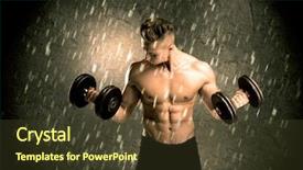  Presentation with weightlifting - Beautiful slides featuring handsome young body builder weightlifting while showing his muscular upper body in the rain concept backdrop and a tawny brown colored foreground