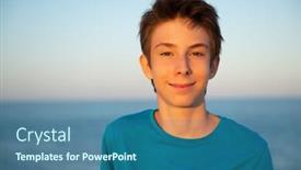  Presentation with calm sea - PPT theme featuring handsome young boy at beach beautiful calm smiling teen boy at mediterranean sea coast travel summer vacation tourism teenage lifestyle background and a ocean colored foreground